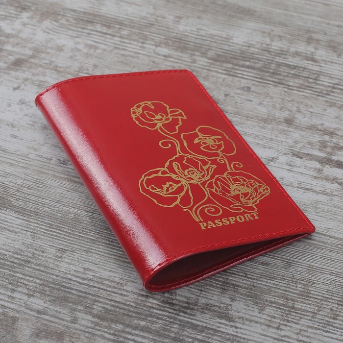 Обложка для паспорта "Маки", шик, цвет алый