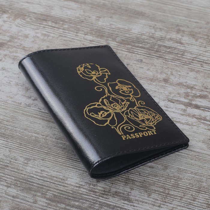 Обложка для паспорта "Маки", шик, цвет чёрный