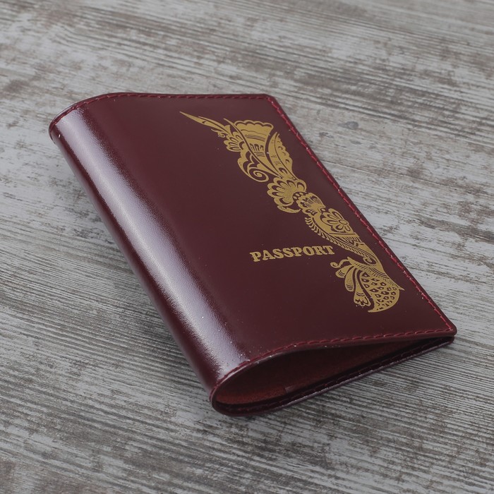 Обложка для паспорта "Русские узоры", шик, цвет вишнёвый