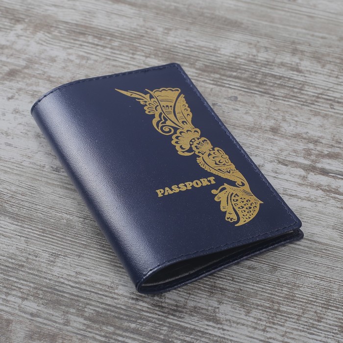 Обложка для паспорта, русские узоры, шик, цвет синий