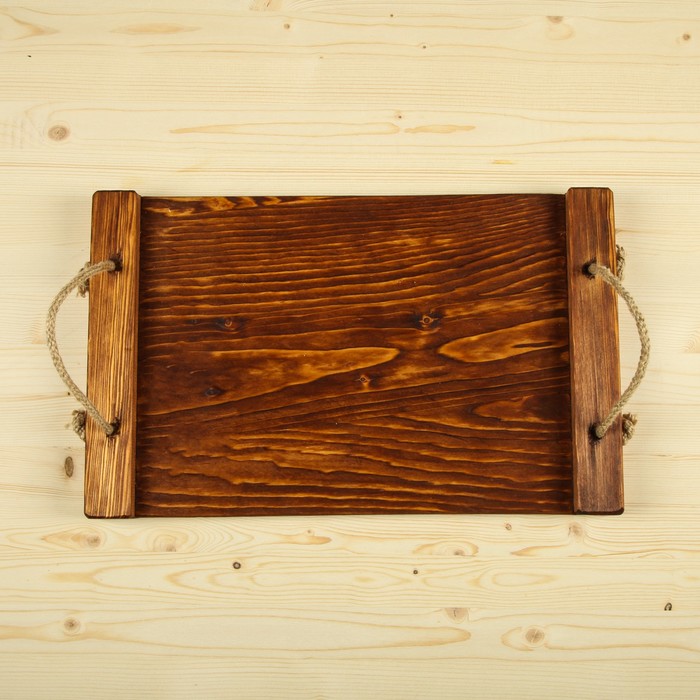 Поднос деревянный "Элегия", обжиг с брашированием, массив сосны, 20 х 30 см