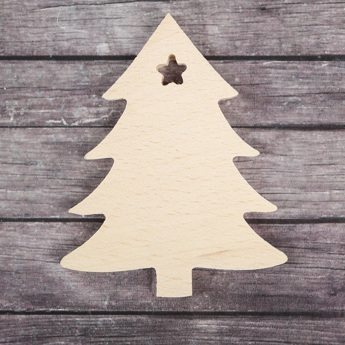 Деревянная заготовка "Ёлка со звездой", 6 х 8 х 0,5 см, бук