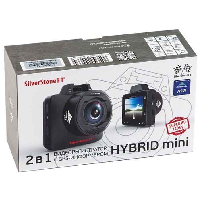 Видеорегистратор SilverStone F1 HYBRID mini,2", обзор 170°, 2304x1296