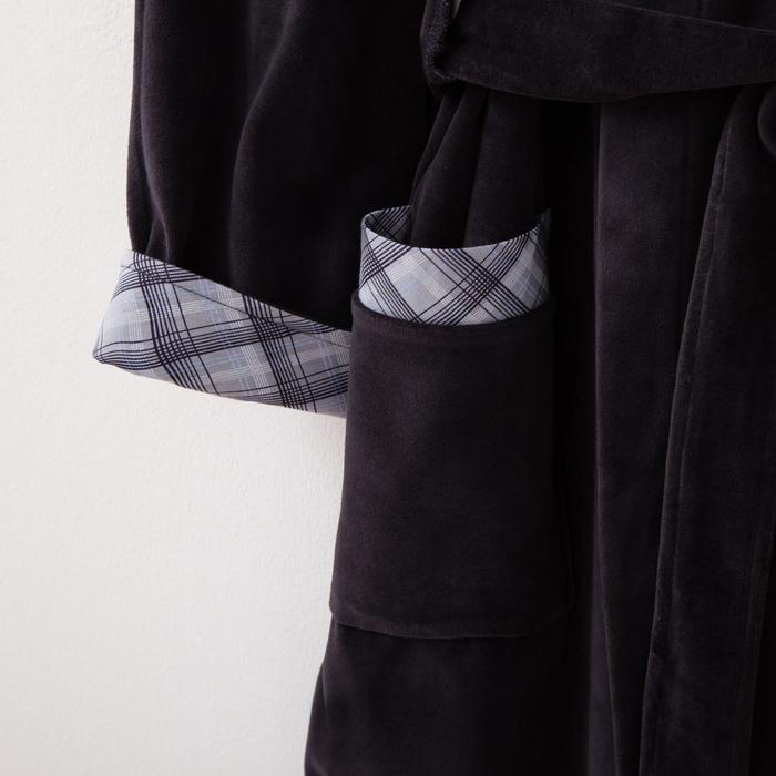 Халат мужской запашной с капюшоном 532 цвет тёмно-серый, р-р 50