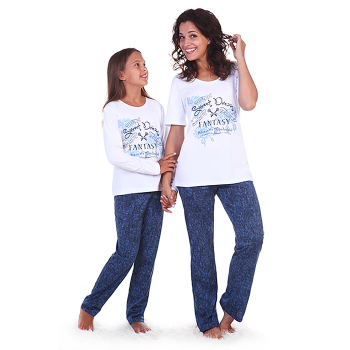 Пижама женская (футболка, брюки) Джилс цвет джинс, р-р 46