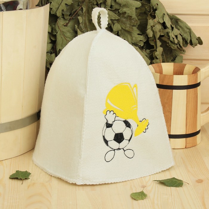 Банная шапка с вышивкой  "Мяч с кубком", первый сорт