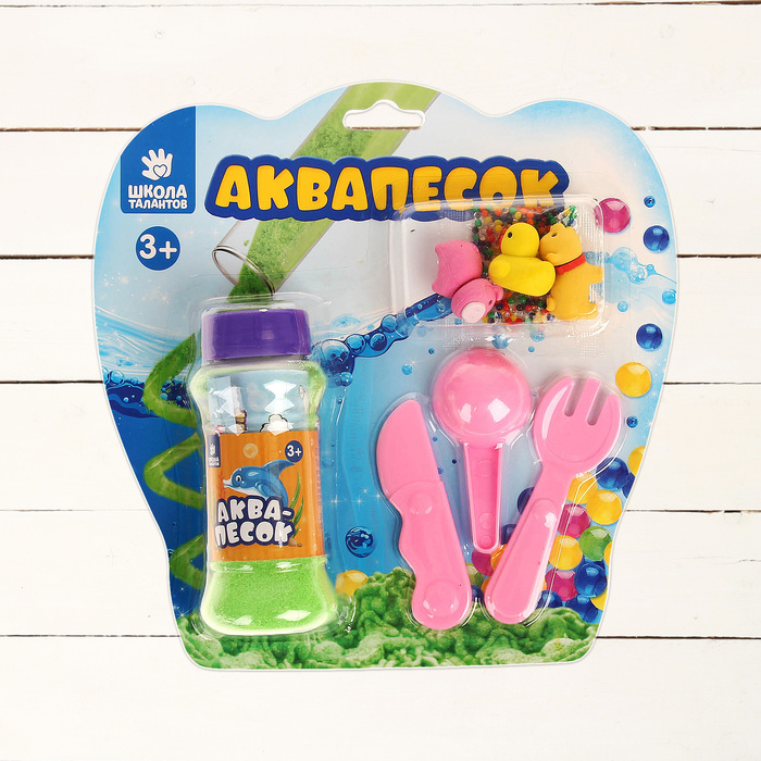 Аквапесок "Веселая ферма", набор: песок зеленый 100 гр, гидрогель 15 гр, лопатки, игрушки