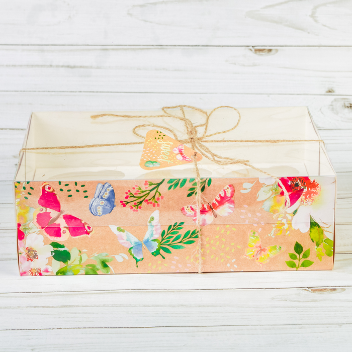 Коробка для капкейка с PVC крышкой «Бабочки», 16 х 23 х 7,5 см