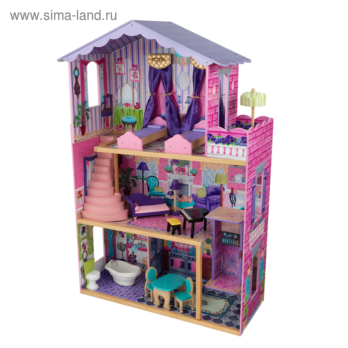 Домик кукольный деревянный KidKraft «Особняк мечты», трёхэтажный, с мебелью кукольный домик kidkraft особняк селесты с мебелью 22 элементов