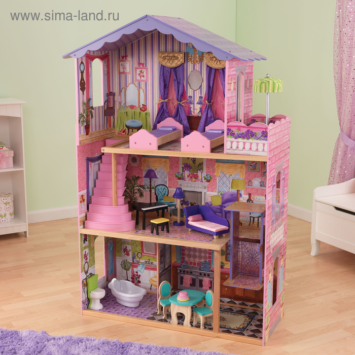 фото Домик кукольный деревянный kidkraft «особняк мечты», трёхэтажный, с мебелью