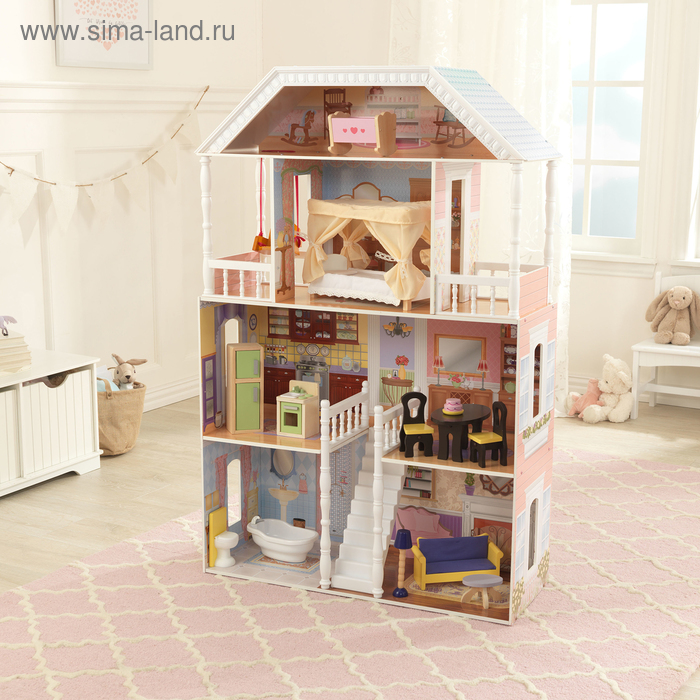 Домик кукольный деревянный KidKraft «Вилла Саванна», четырёхэтажный, с мебелью домик кукольный деревянный paremo фантазия четырёхэтажный с мебелью с гаражом со светом и звуком