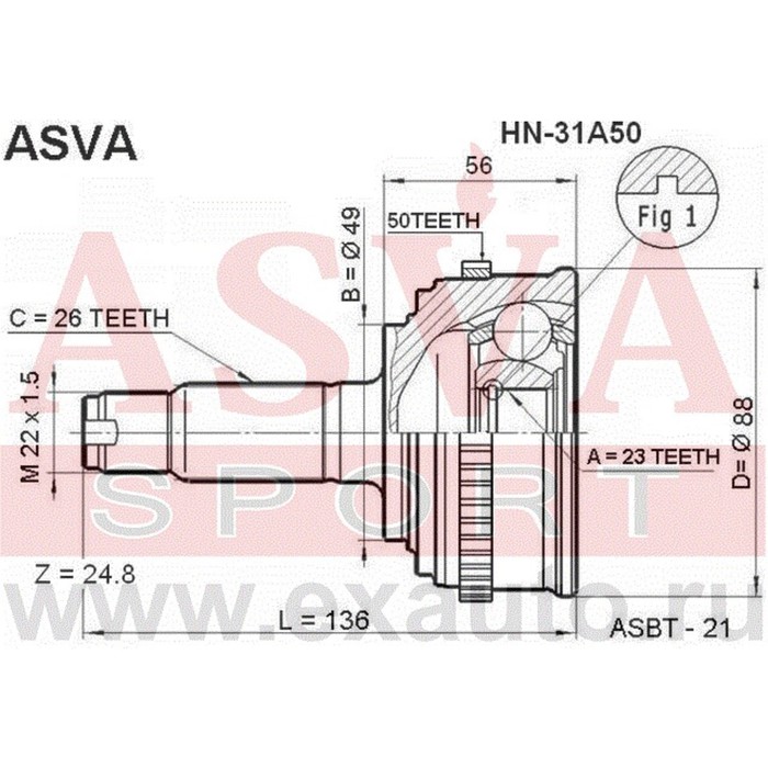 ШРУС наружный ASVA HN31A50