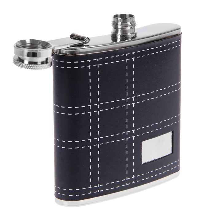 Фляжка 180 мл, чёрная, простроченная клетка, 9.5х10.5 см