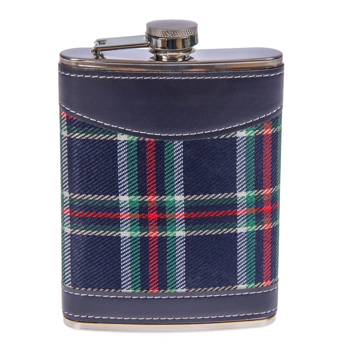 Фляжка 240 мл, синяя шотландская клетка, 9х13.5 см