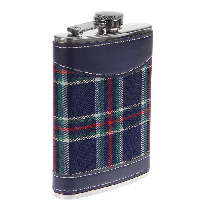 Фляжка 240 мл, синяя шотландская клетка, 9х13.5 см