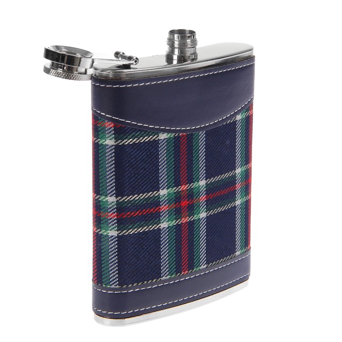 Фляжка 240 мл, синяя шотландская клетка, 9х13.5 см