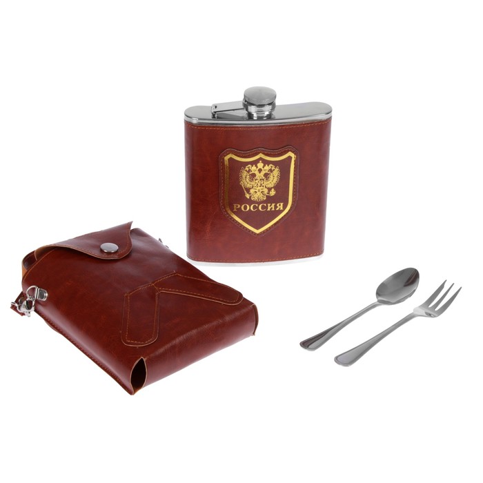 Набор "Россия" 3 в 1: фляжка 1240 мл + ложка + вилка, в чехле