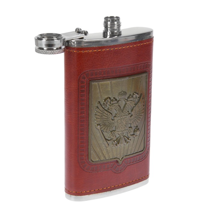 Набор "Герб России" 9 в 1: фляжка 6 oz + рюмка + воронка + 5 кубиков + игральные карты