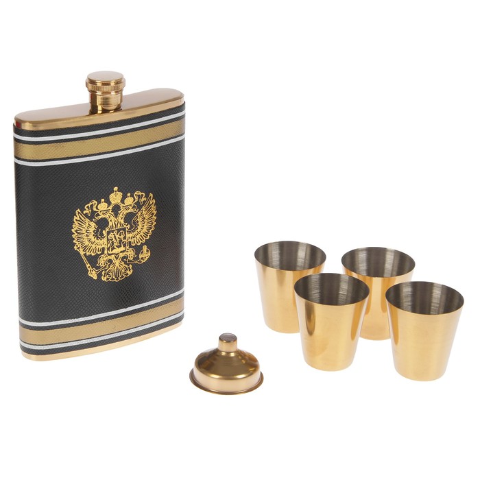 Набор "Герб России" 6 в 1: фляжка 270 мл + воронка + 4 рюмки, 24х17 см