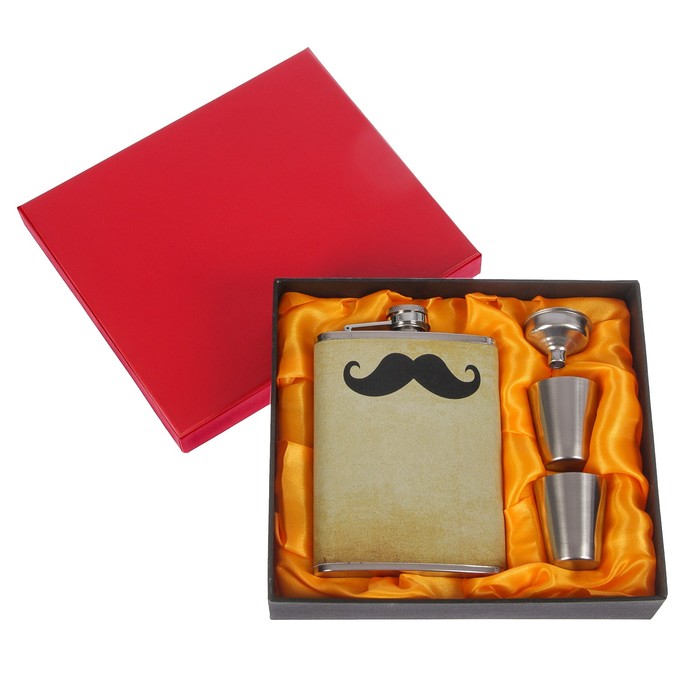 Набор "Черноус" 4 в 1: фляжка 240 мл + 2 рюмки + воронка