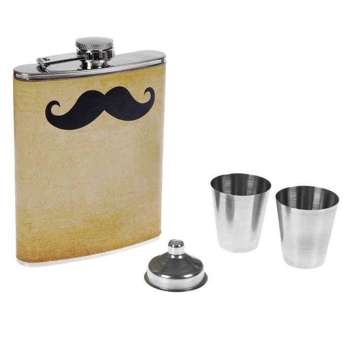 Набор "Черноус" 4 в 1: фляжка 240 мл + 2 рюмки + воронка