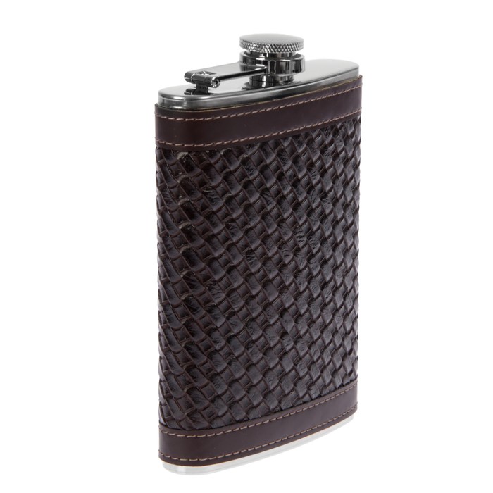 Фляжка 270 мл, кожзам, шахматная, коричневая, 10х14.5 см