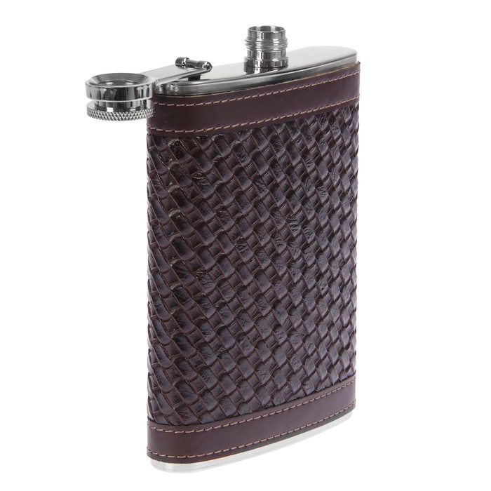 Фляжка 270 мл, кожзам, шахматная, коричневая, 10х14.5 см