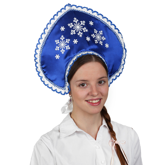Кокошник "Три снежинки", атлас, цвет синий