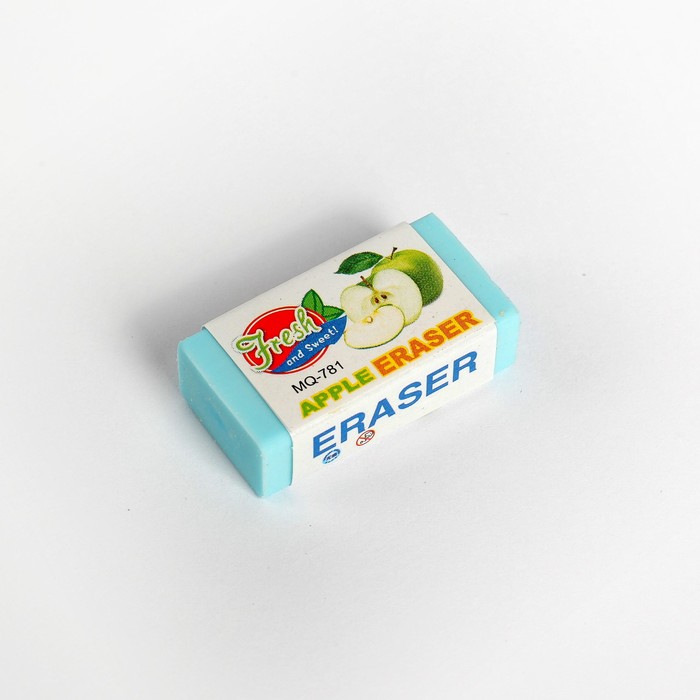 Ластик прямоугольный неон МИКС фрукты в бумажном держателе