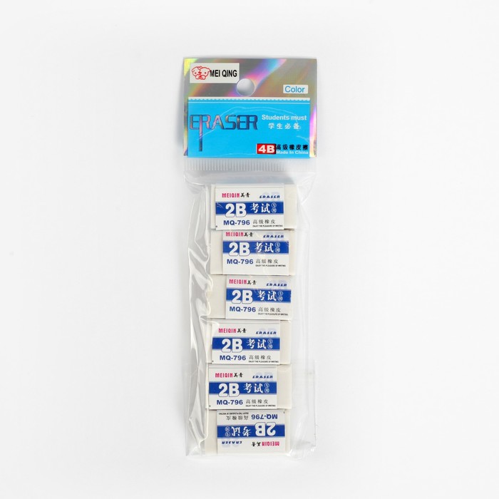 Ластик прямоугольный 2В белый малый в бумажном держателе