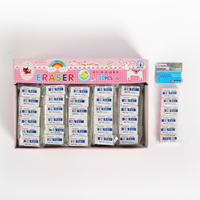 Ластик прямоугольный 2В белый малый в бумажном держателе