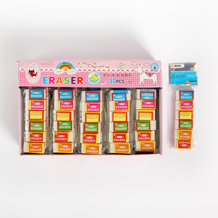 Ластик прямоугольный 2В белый в бумажном держателе