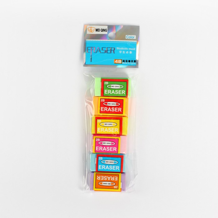 Ластик прямоугольный МИКС цветной в бумажном держателе