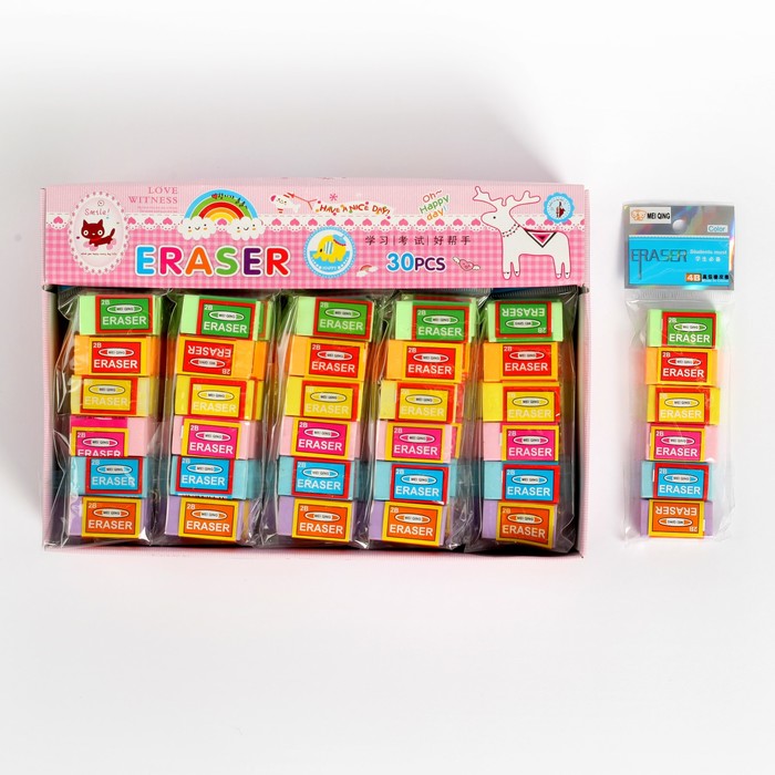 Ластик прямоугольный МИКС цветной в бумажном держателе