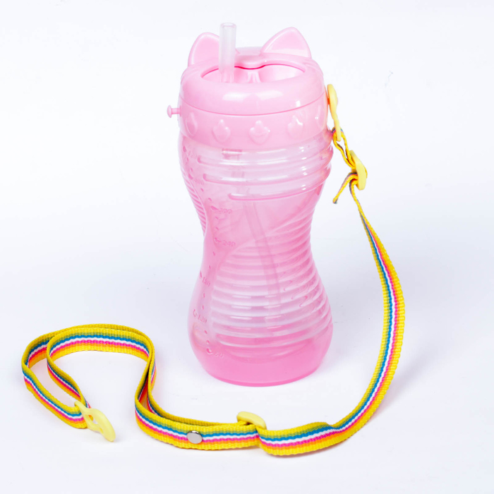 Поильник детский с трубочкой «Кошечка», на ремешке, 350 мл, от 5 мес., цвета МИКС