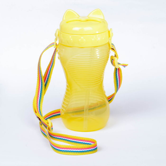 Поильник детский с трубочкой «Кошечка», на ремешке, 350 мл, от 5 мес., цвета МИКС