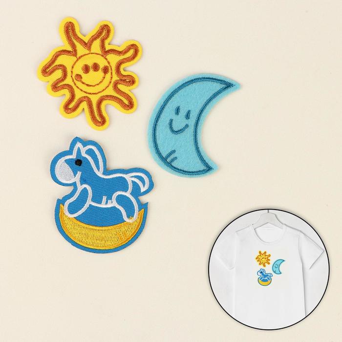 Набор термоаппликаций, "Луна, лошадь, солнце", 3шт, разноцветный