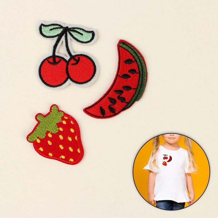 Набор термоаппликаций, "Клубника, арбуз, вишня", 3шт, разноцветный