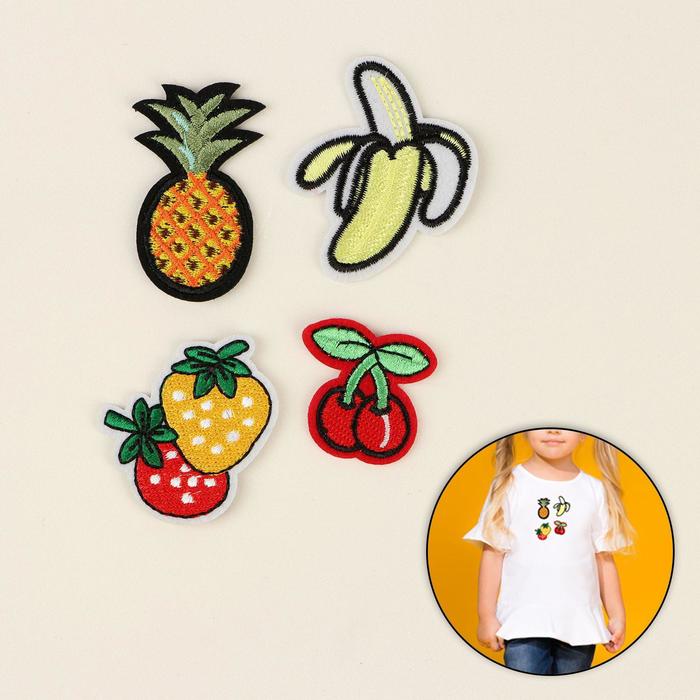 Набор термоаппликаций "Ананас, клубника, вишня, банан", 4шт, разноцветный