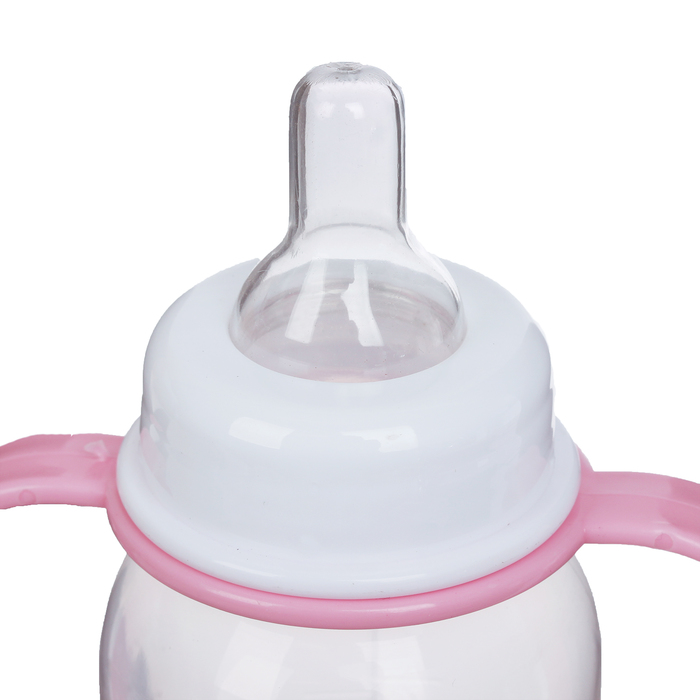 Бутылочка для кормления «Зайка» с ручками, 250 мл, от 0 мес., цвет розовый