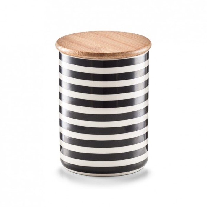 Банка для хранения продуктов, диаметр 10 см, высота 13 см., керамика/бамбук, черный/белый, 600 мл