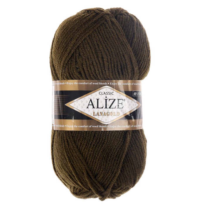 Пряжа "Lanagold" 51% акрил, 49% шерсть 240м/100гр (214 олив.зелён.)