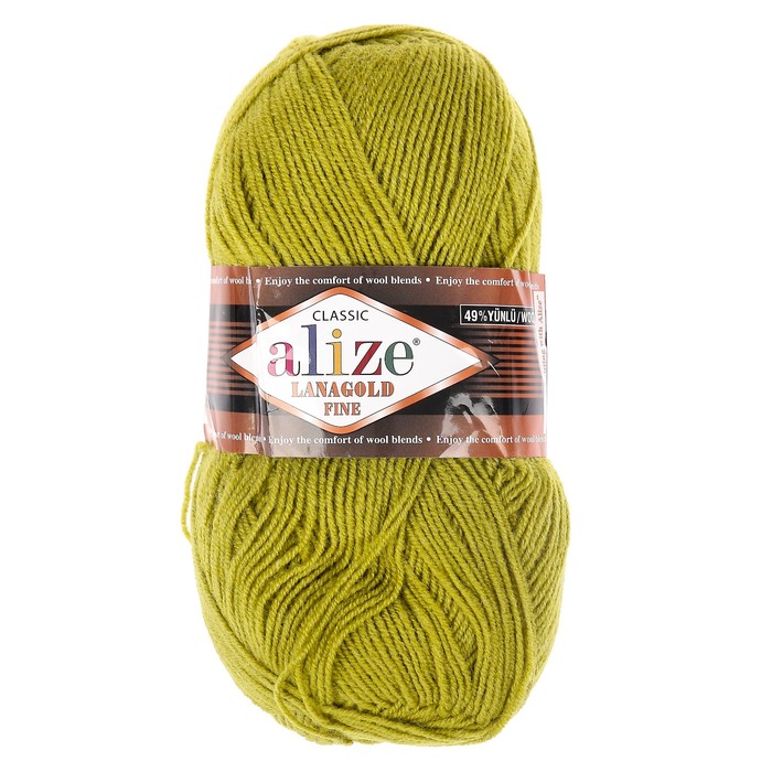 Пряжа "Lanagold fine" 49% шерсть, 51% акрил 390м/100гр (193 фисташка)