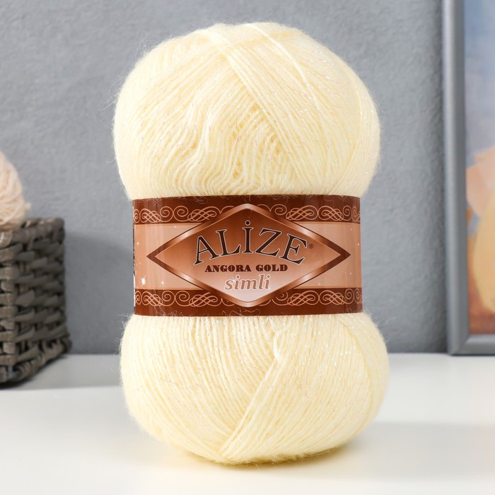 Пряжа "Angora Gold Simli" 75% акрил,20% шерсть,5% металлик 500м/100гр (01 кремовый)