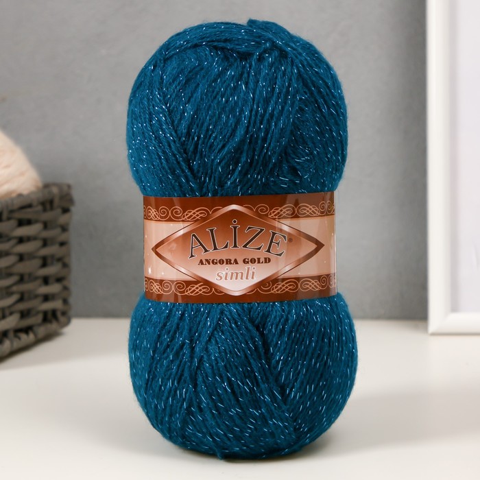 Пряжа "Angora Gold Simli" 75% акрил, 20% шерсть, 5% металлик  500м/100гр (17 петроль)