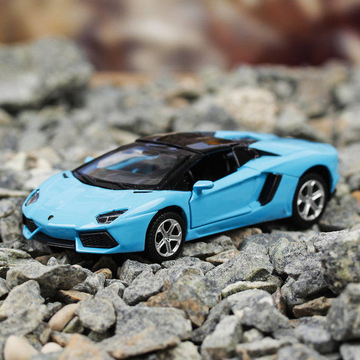 Машина металлическая Lamborghini Aventador, масштаб 1:43, открываются двери, инерция, голубая