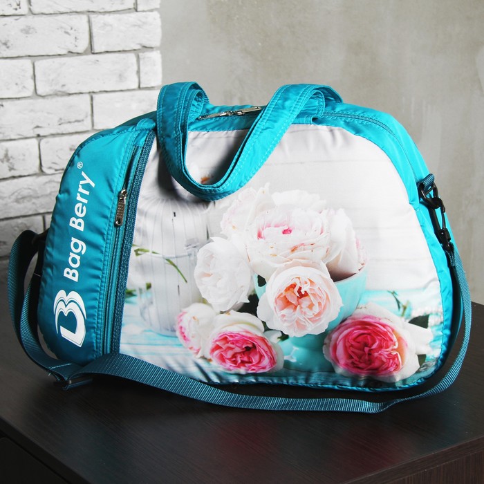 Сумка спортивная на молнии "Фитнес", 1 отдел, наружный карман, регулируемый ремень, цвет бирюзовый