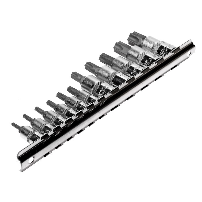 Набор головок торцевых с насадкой JTC-3902, TORX, с отверстием, 1/4-3/8", T10H-T60H, 11шт