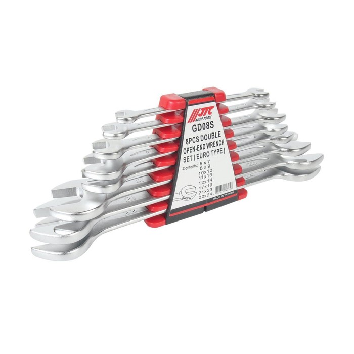 Набор ключей рожковых JTC-GD08S, двухсторонних, на держателе