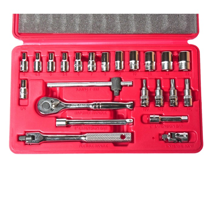 Набор головок торцевых и насадок JTC-H223B, 1/4", 6-гр., 4-13мм, Т20-Т40, 23 шт., кейс